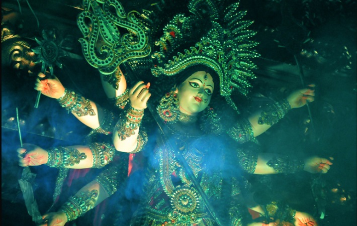 life size sculptures of goddess durga slaying mahishasura